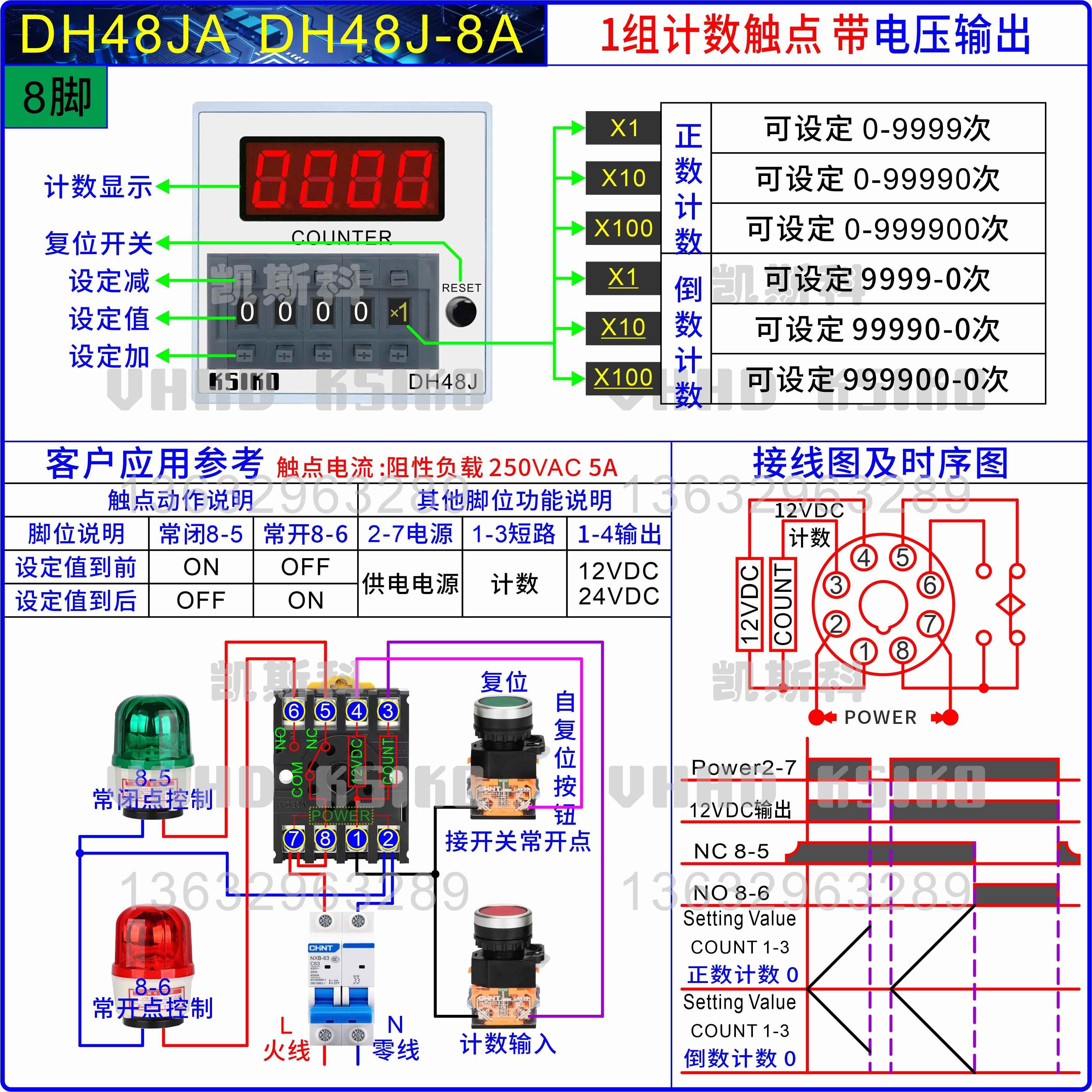 厂家直销KSIKO数显计数器DH48J JA DH48J-A DH48J-8 8A 11 价优