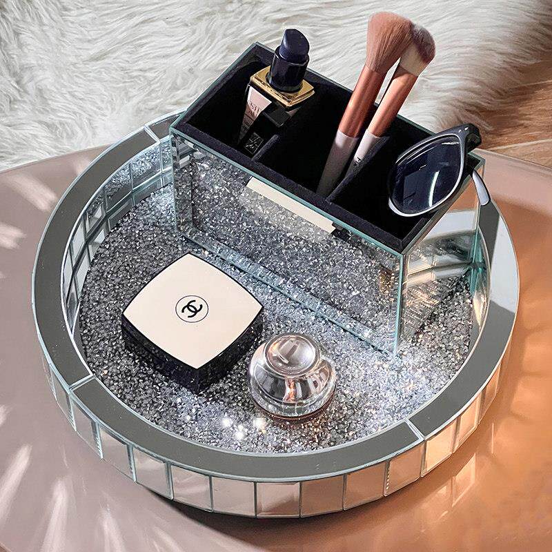 化妆品收纳盒桌面高级感可旋转护肤品置物架大容量香水整理圆托
