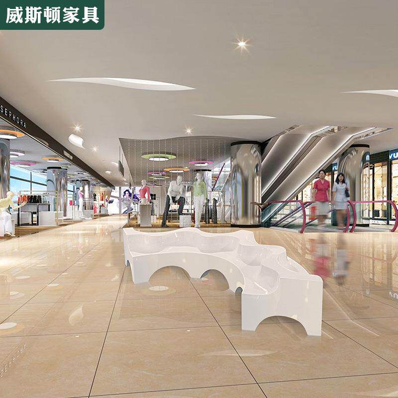 玻璃钢海浪造型休闲排椅商超等候椅商业场所城市家具户外景观美陈