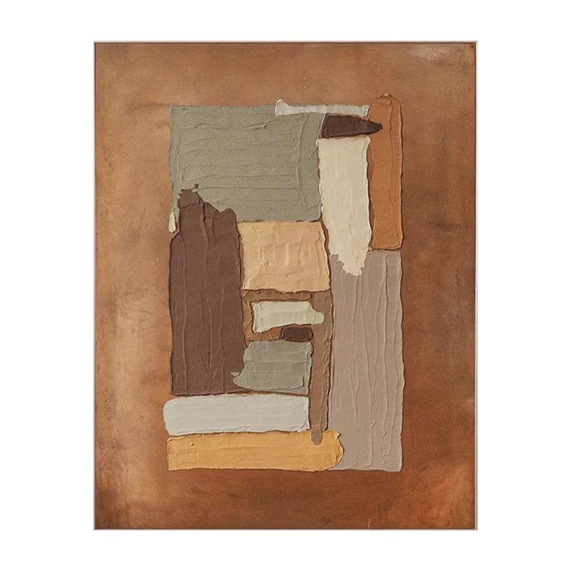 中古风手绘油画侘寂风客厅沙发背景装饰画3d立体肌理玄关挂画艺术