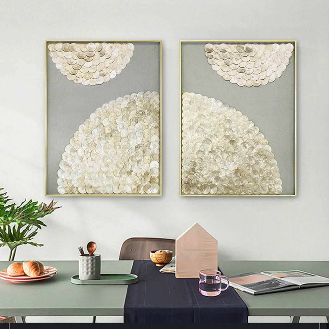 法式贝壳实物装饰画高级感客厅轻奢抽象客厅立体挂画创意玄关壁画图片