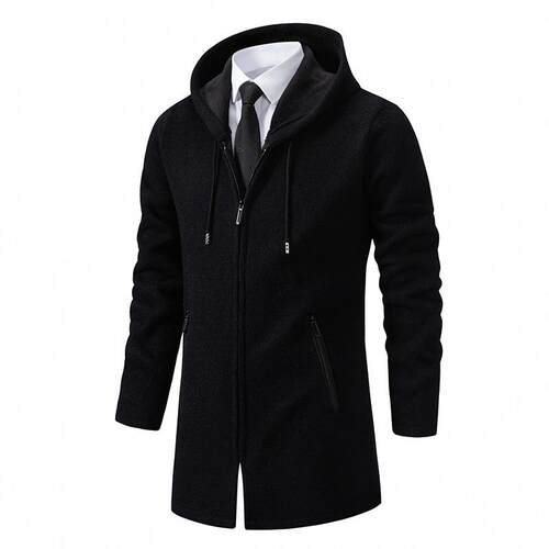 Men's sweater jacket, mid length coat, hooded knit