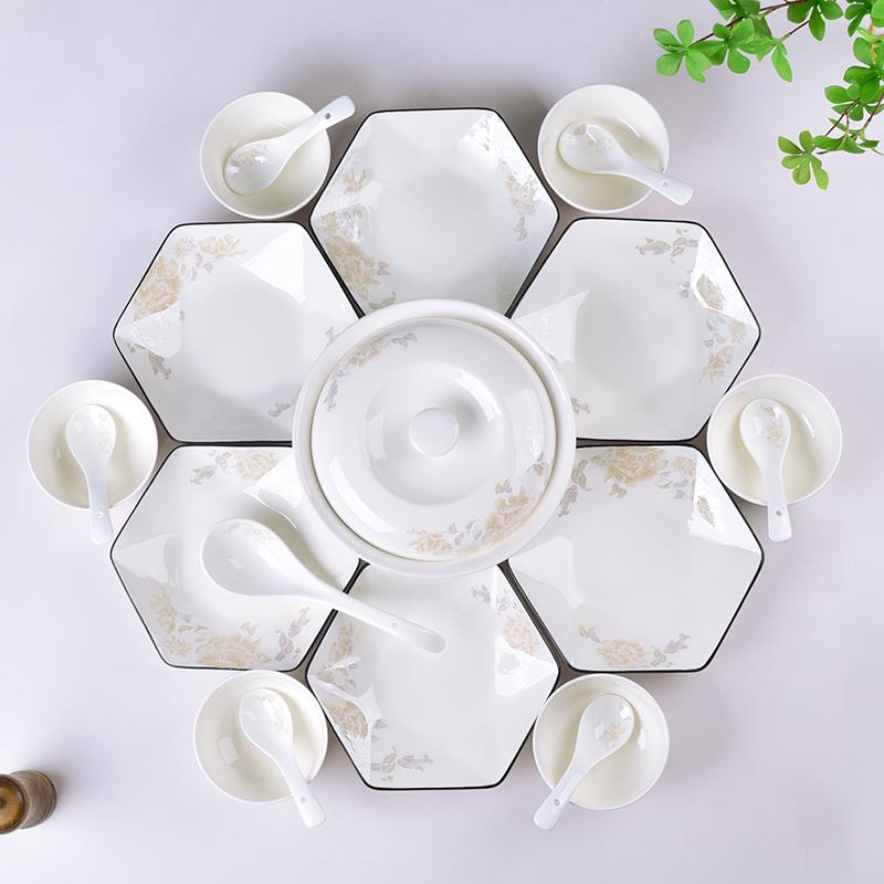 新款六角盘拼盘网红加厚耐高温可微波炉盘子家用陶瓷组合套装