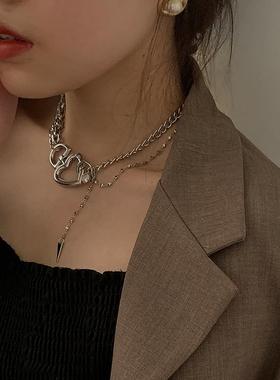 爱心多层叠戴朋克项链女ins个性欧美个性嘻哈街舞潮品锁骨链暗黑