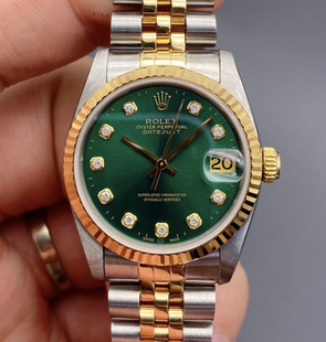 98新31mm劳力士日志型绿盘后镶钻18k黄金68273自动机械女手表正品