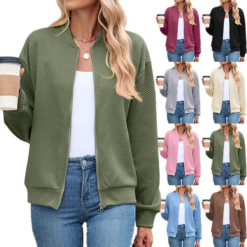 V-neck zipper long sleeved jacket, baseball jacket,