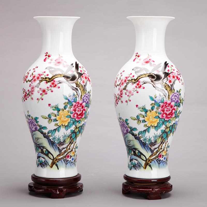 【送底座】景德镇陶瓷器花瓶客厅摆件插花现代家居装饰品小桐安画
