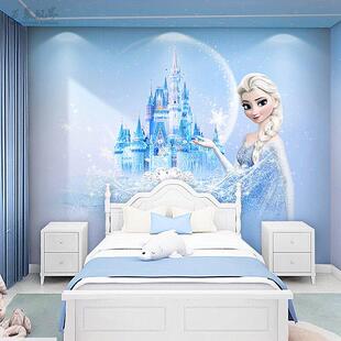 卡通艾尔莎墙壁贴纸儿童房间壁纸女孩房间艾尔莎壁画公主房间幼儿