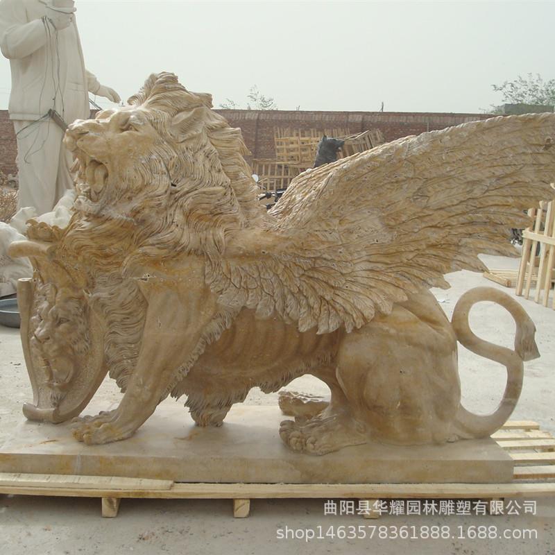 石雕汉白玉飞狮带翅膀大理石动物雕塑花岗岩飞狮青石神兽装饰摆件