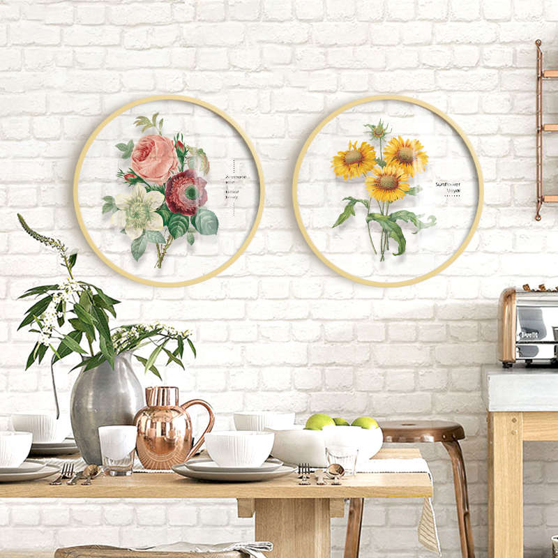 起贝 现代简约客厅花卉装饰画卧室床头绿植圆形透明画小清新挂画图片