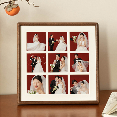 九宫格实木相框定制diy打印洗婚纱照片做成摆台情侣新婚礼物挂墙