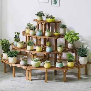 实木BFO花架子物台花架室内多层阳装 饰架客厅多肉绿萝盆落花地置