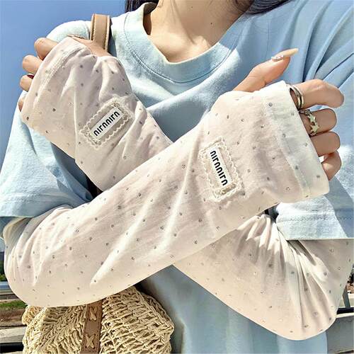 波点冰丝防晒袖套女夏季薄款冰袖抗UV宽松遮阳开车骑行护手臂