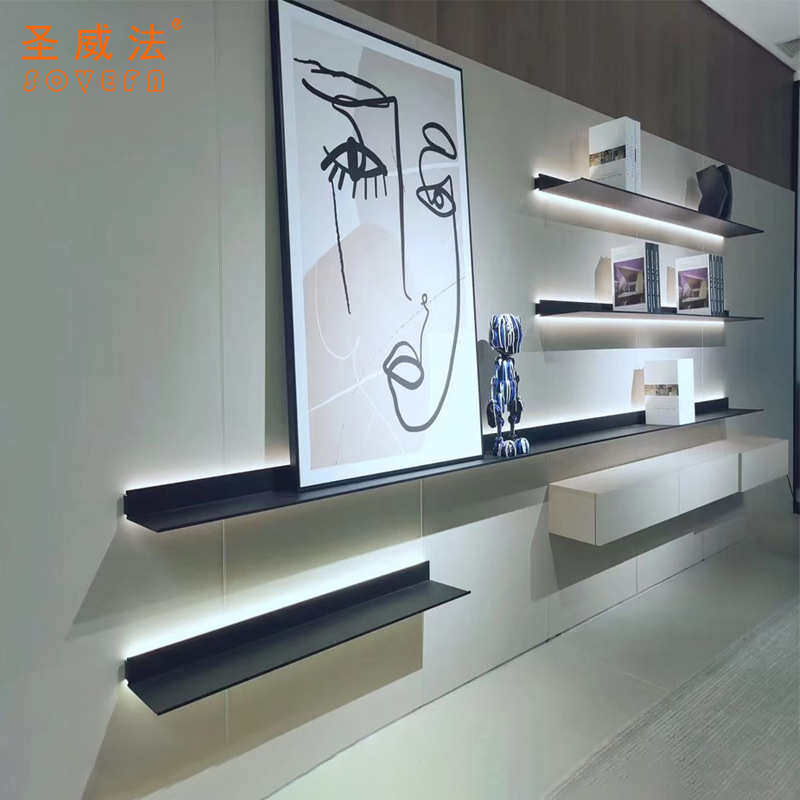铝合金壁挂发光置物架L层板灯家用创意客厅卧室展示书架一字隔板