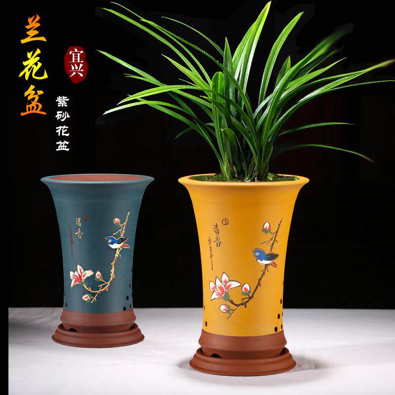 兰花盆吊兰精品陶瓷盆栽室内中国风带托 托盘束腰大号君子兰简约