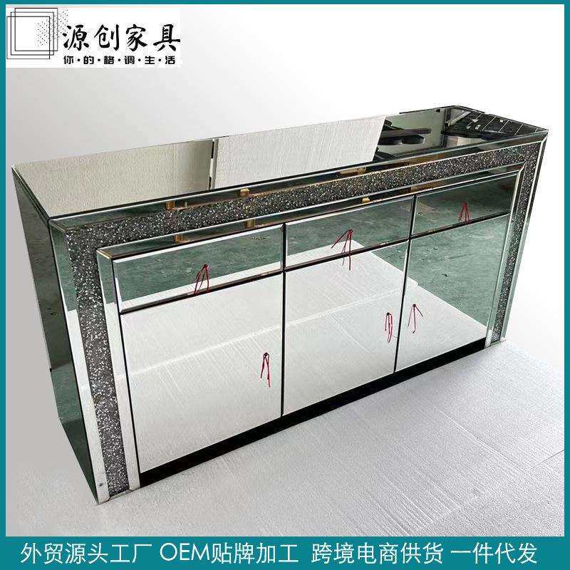 镜面餐边柜玻璃橱柜储物柜轻奢斜边柜客厅家具多门抽屉柜外贸直销