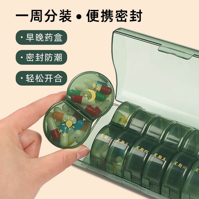 日本一周七天迷你药盒早晚14格独立分装便携大容量药品药丸食品级图片
