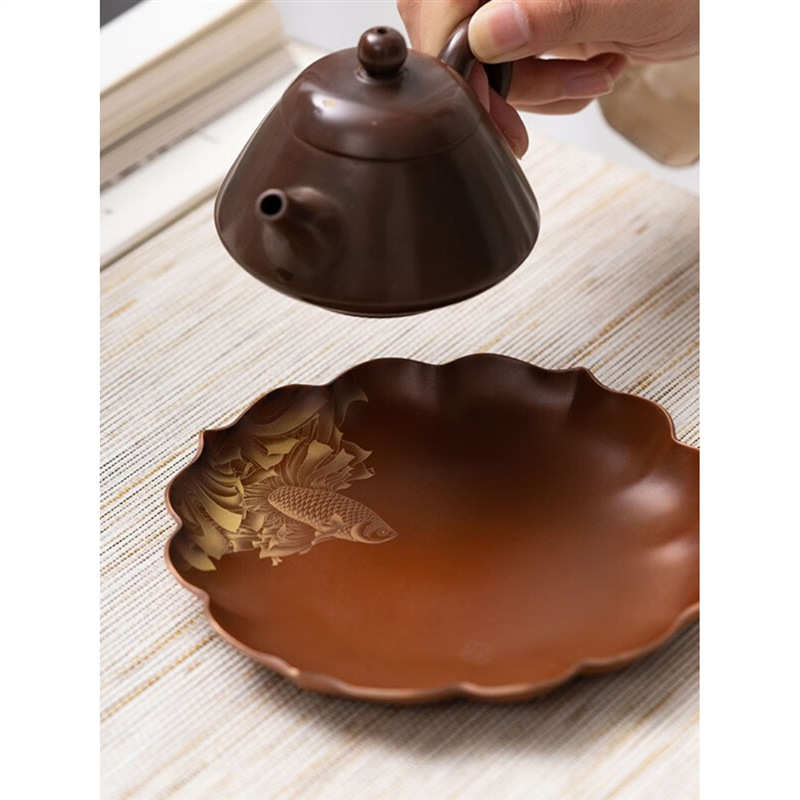 古歌元作中式纯手工烧制覆古纯铜壶承壶托小托盘功夫茶具配件家用