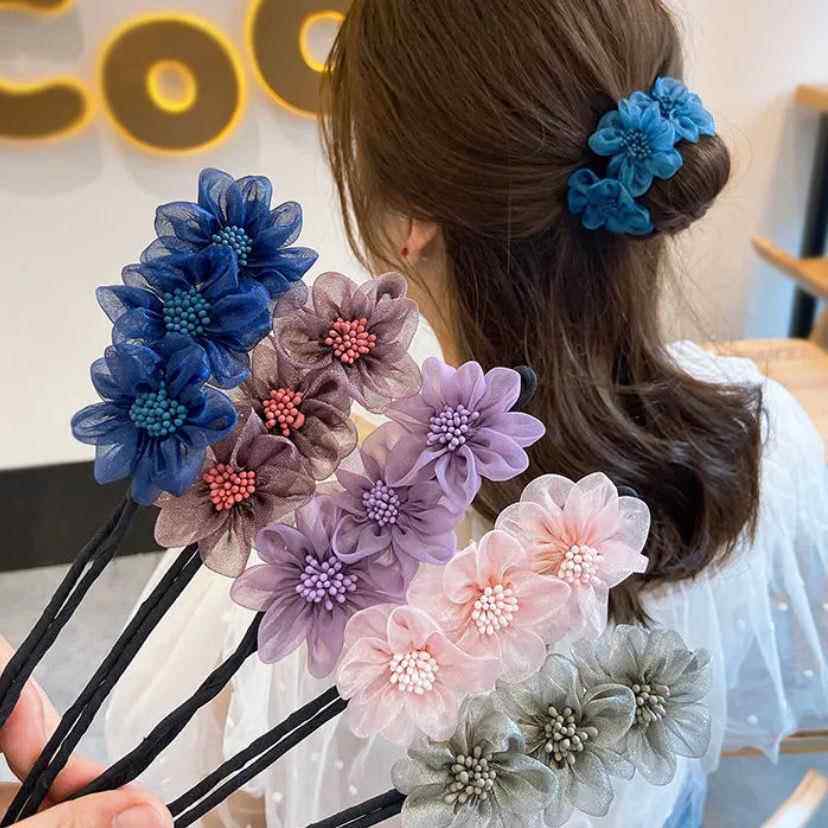 2021新款超仙网纱富贵花盘发器丸子头网红懒人编发造型盘发女