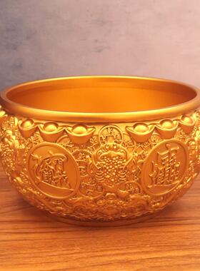 黄铜元宝蟾聚宝盆摆件金招财元宝金蟾财纳福居家客厅桌面五路神聚