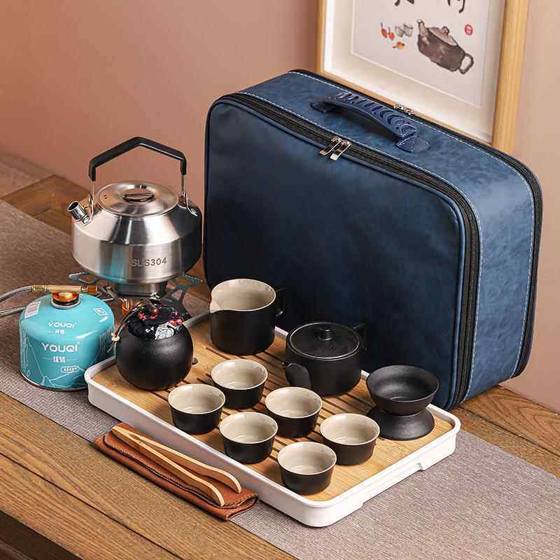 户外旅行茶具套组可携式包功夫车载野外露营带烧水炉收纳泡茶壶装