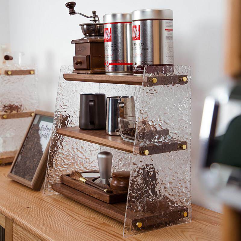 化妆品收纳盒黑胡桃多层置物架桌面水杯架杯子架实木压克力展示架
