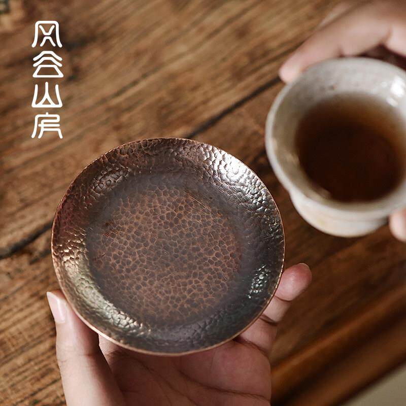 中式复古紫铜杯垫手工锤纹杯托茶垫隔热垫功夫茶杯具底座防滑