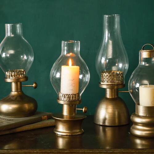 覆古轻奢烛台法式防风灯家居民宿工业风装饰摆饰金属蜡烛灯桌面摆