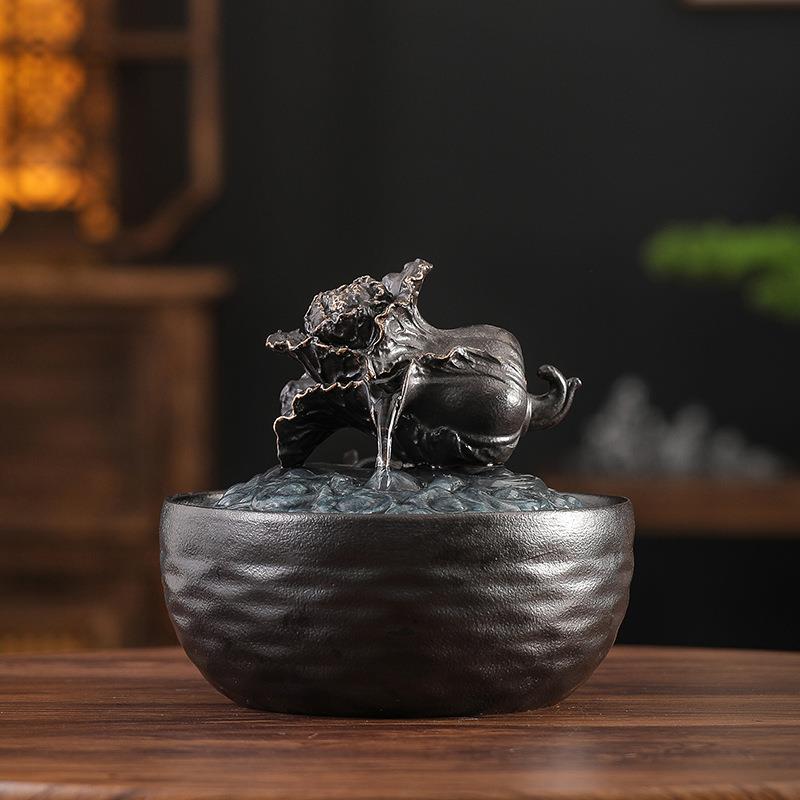 陶八方财流水茶摆件循环水办公桌台招瓷财开业装饰AMM来品中式流