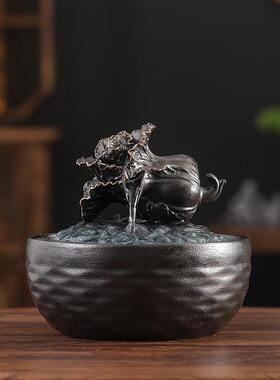 陶八方财流水茶摆件循环水办公桌台招瓷财开业装饰AMM来品中式流