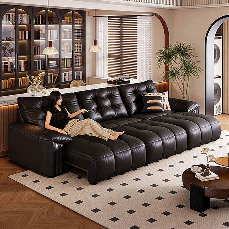 太空云朵真皮电动沙发意式极简黑色头层牛皮复古风客厅2026年新款