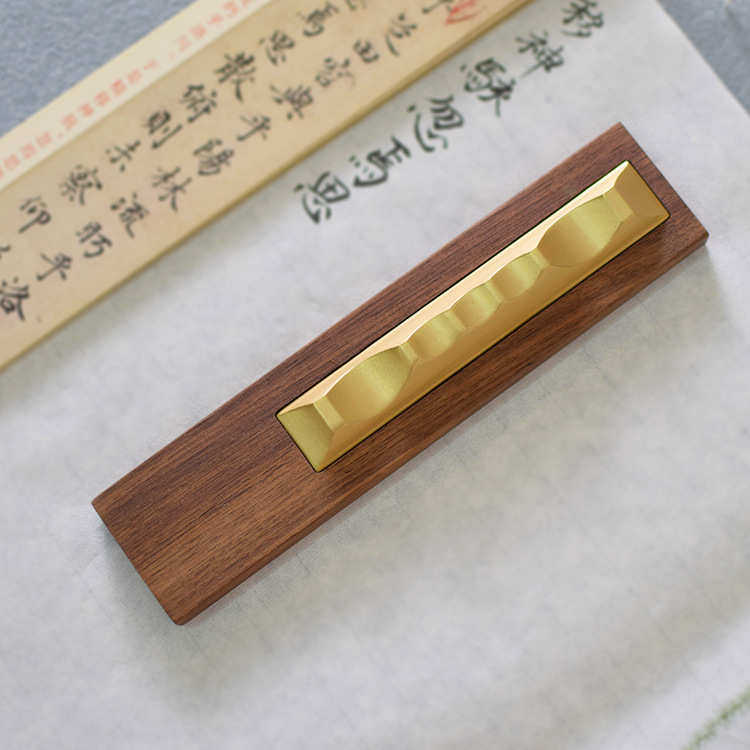 山曦创意本 创书镇纸搁笔多功能木笔文房 法文黄铜镇尺礼品黑胡桃