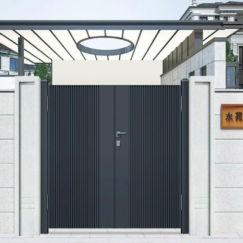 现代铝艺别墅庭院大门铝合金入户花园门电动平移铁艺对开门院子门