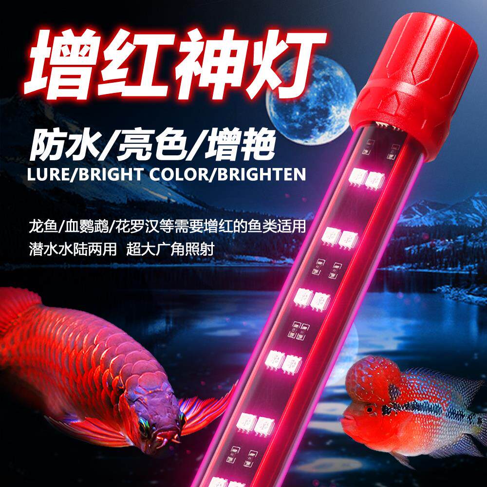 增红鱼缸LED灯防水潜水灯红光灯三基色增红龙鱼专用灯鹦鹉锦鲤灯