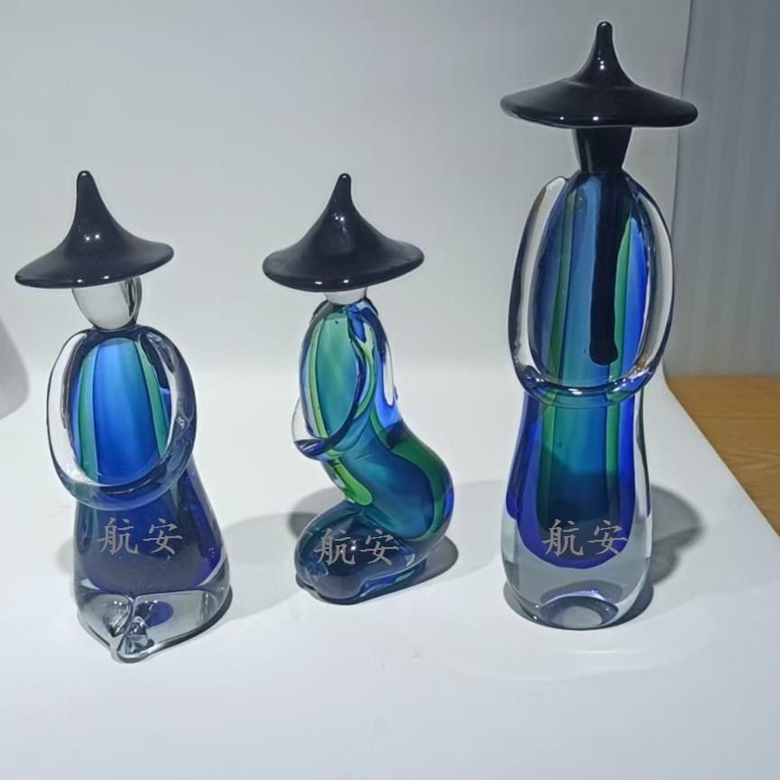 现代简约创意琉璃抽象戴斗笠人物摆件水晶琉璃人物工艺品手工作