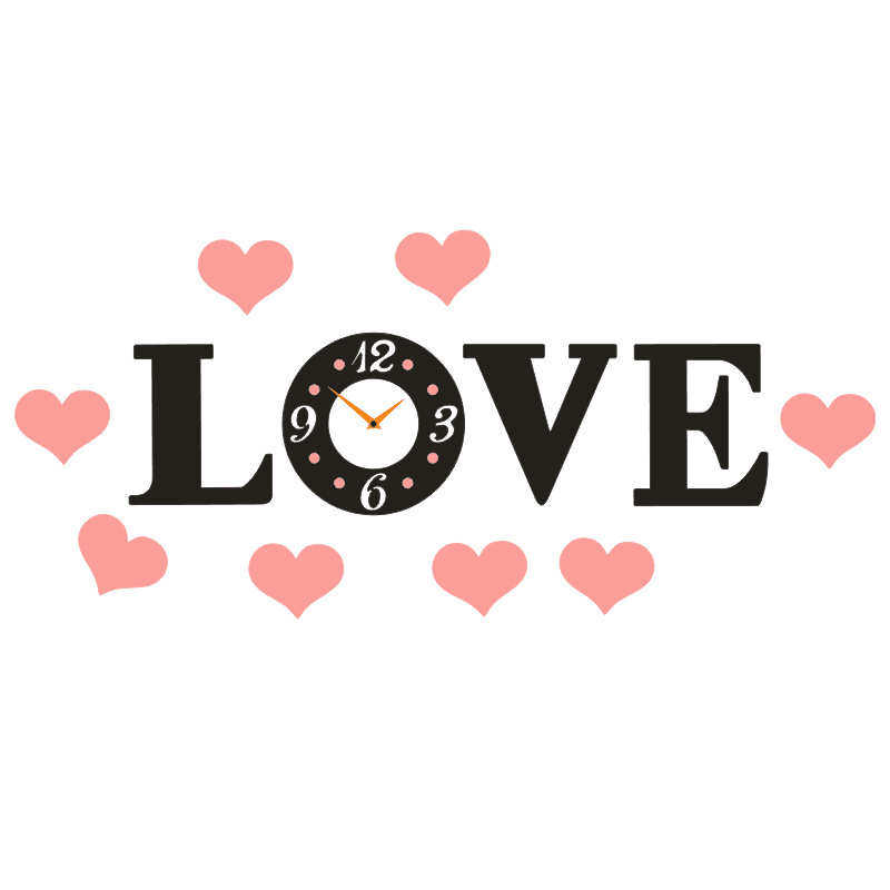 客厅挂钟创意亚克diy房挂钟3d可爱钟钟壁钟love 力静音墙立体婚贴