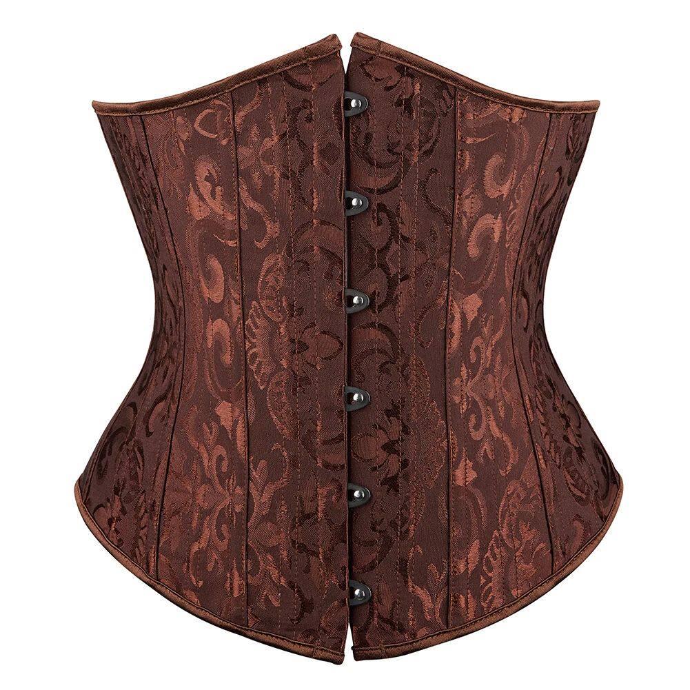 26 Steel Bones Jacquard Underbust Corset Black White Brown S