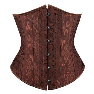 26 Steel Bones Jacquard Underbust Corset Black White Brown S