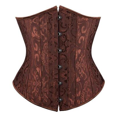 26 Steel Bones Jacquard Underbust Corset Black White Brown S