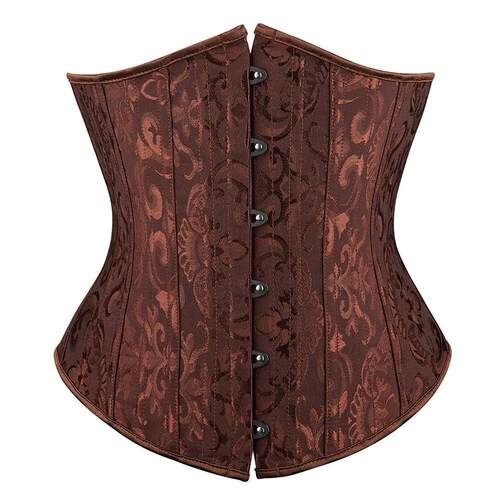 26 Steel Bones Jacquard Underbust Corset Black White Brown S
