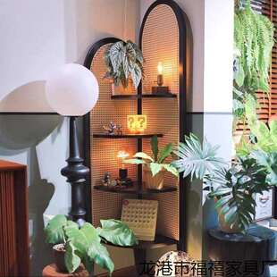 复古三转角柜客厅墙拐角收纳展示置物卧室非实木藤编储物沙发边几