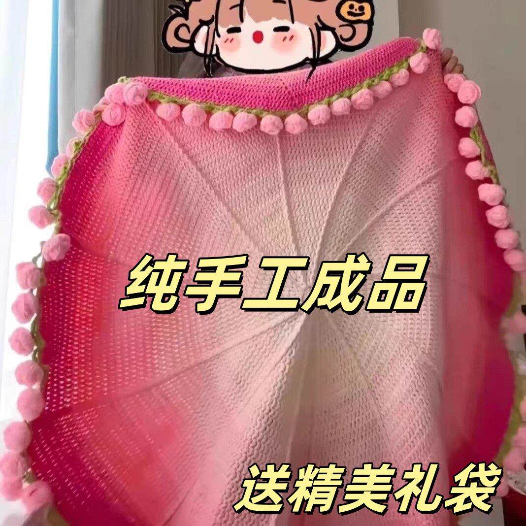 空调毯渐层玫瑰花束毯子毛线编织手工团钩织花朵毛毯夏季盖毯成品