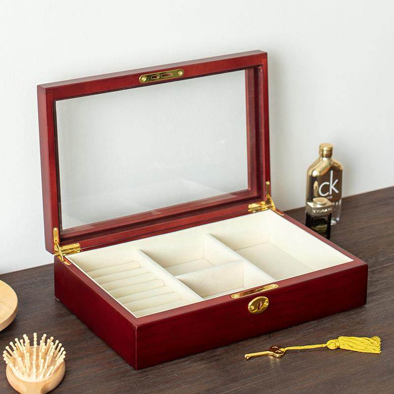 正品覆古实耳木首饰耳收纳盒带锁手饰针环项炼高档木质精盒致整理