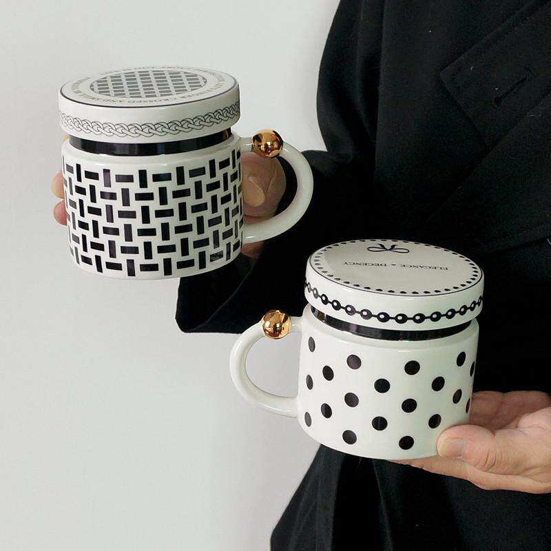 ins风法式中古大容量复古女生陶瓷带盖咖啡马克杯喝水杯早餐杯子