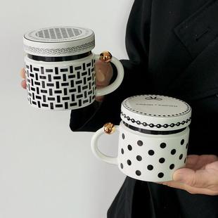 中古大容量复古女生陶瓷带盖咖啡马克杯喝水杯早餐杯子 ins风法式