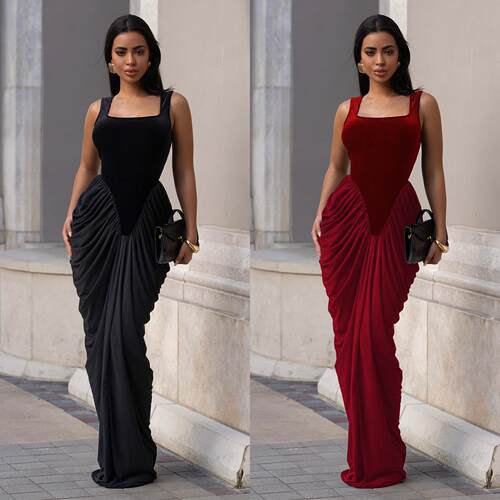 Dress Gown Women Elegant Sexy Ruched Summer Party Bodycon