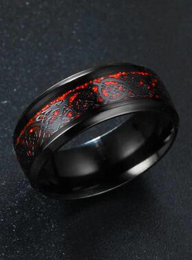 Fashion 8mm Red Beveled Edge Stainless Steel Celtic Dragon R