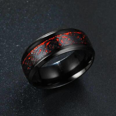 Fashion 8mm Red Beveled Edge Stainless Steel Celtic Dragon R