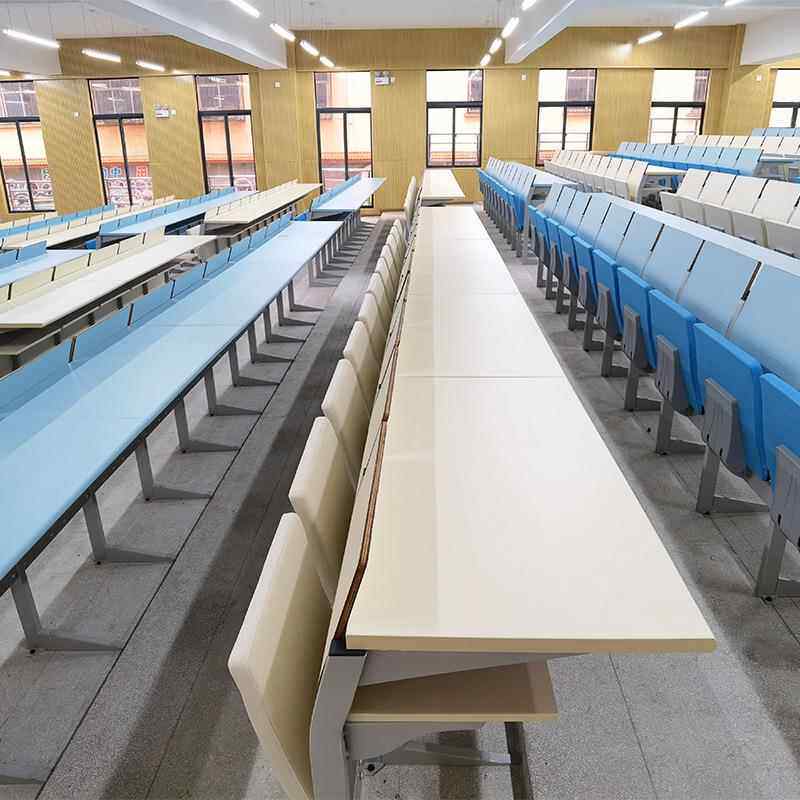 梯课桌家椅厂实木坐板铝合金脚学咨询大多媒体阶梯教阶室联排课桌