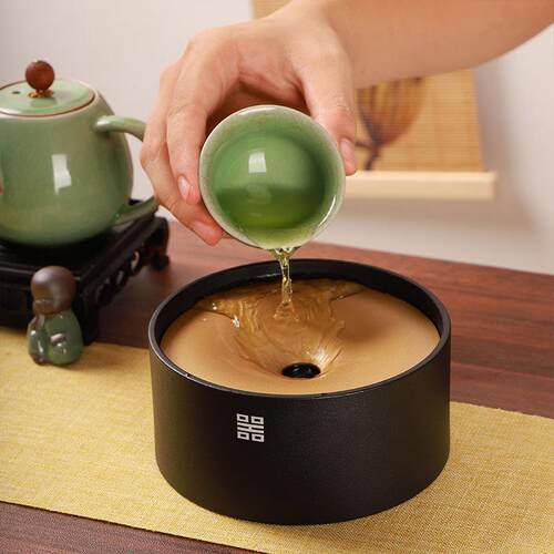 一心茶洗建水家用过滤茶渣桶带盖茶钵复古茶缸干泡茶道具